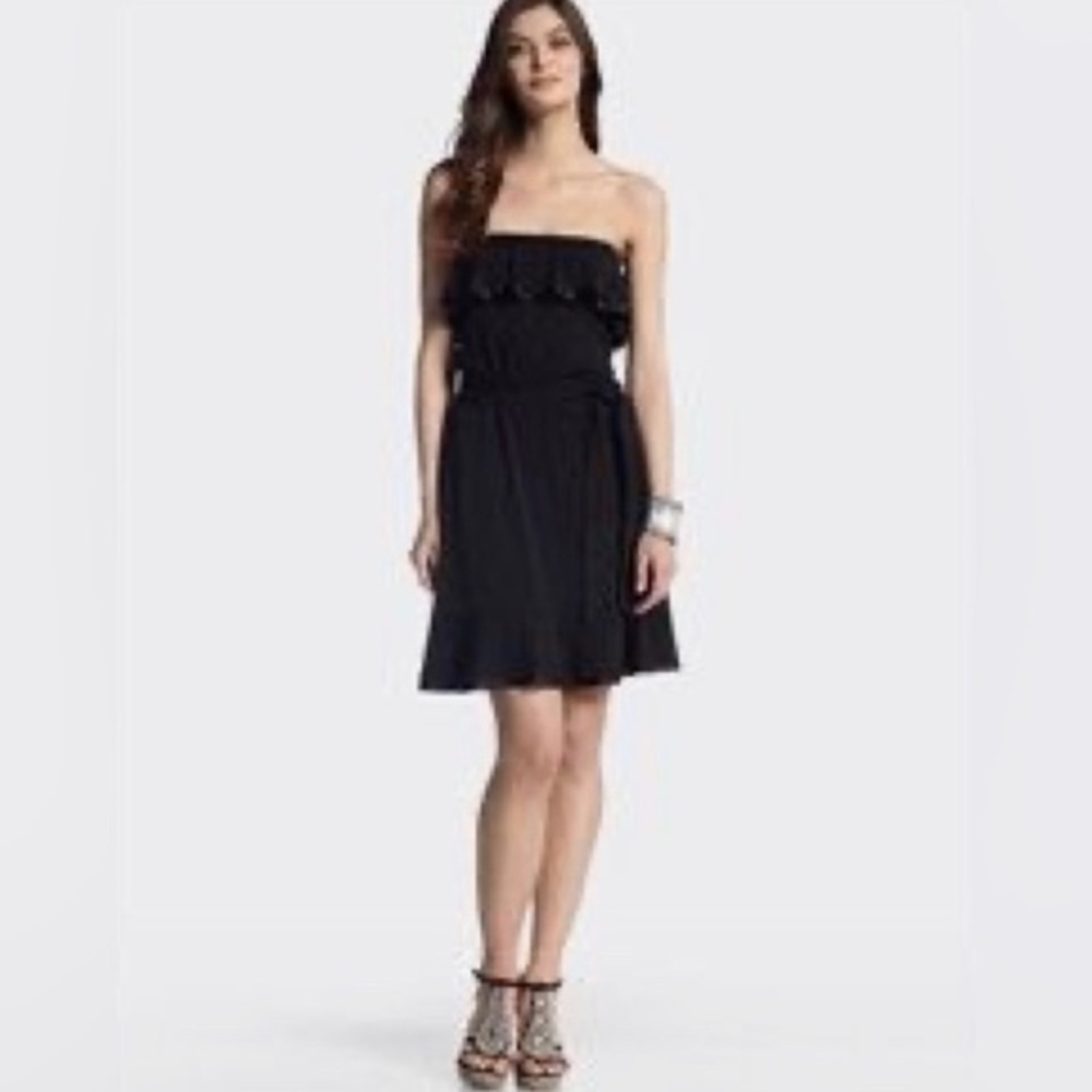 White House Black Market black strapless flowy ruffle dress size XXS